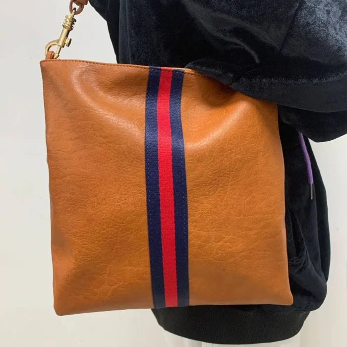 Toni Fold Over Clutch - Stylish Vegan Leather Handbag with Woven Shoulder Strap | Threaded Pear - Image 7
