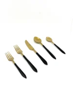 Luxury Matte Black and Golden Stainless Steel Flatware Set - 20 Piece Elegant Dining Cutlery - Image 2