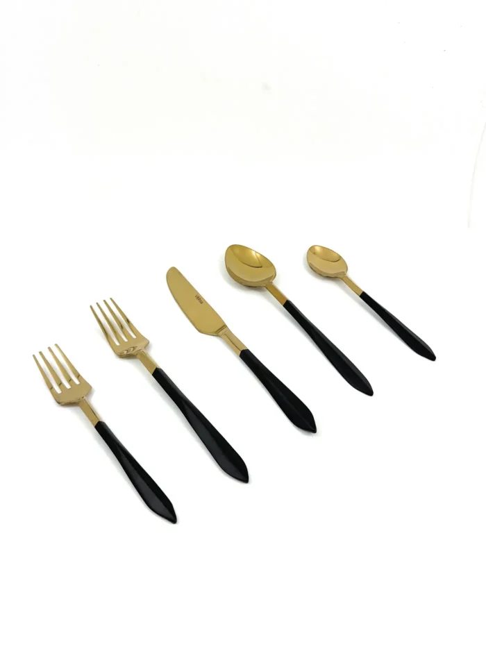 Luxury Matte Black and Golden Stainless Steel Flatware Set - 20 Piece Elegant Dining Cutlery - Image 2