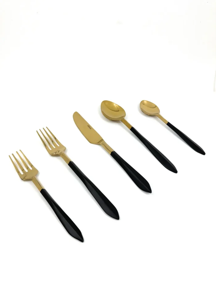Luxury Matte Black and Golden Stainless Steel Flatware Set - 20 Piece Elegant Dining Cutlery - Image 3