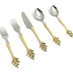 Elegant 20-Piece Stainless Steel Golden Flatware Set with Leaf Style Design - Luxurious & Durable Dining Utensils