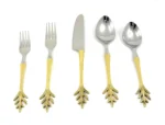 Elegant 20-Piece Stainless Steel Golden Flatware Set with Leaf Style Design - Luxurious & Durable Dining Utensils - Image 5