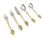 Elegant 20-Piece Stainless Steel Golden Flatware Set with Leaf Style Design - Luxurious & Durable Dining Utensils - Image 4