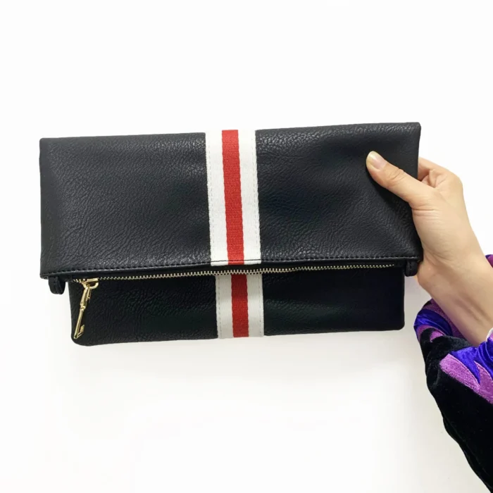 Toni Fold Over Clutch - Stylish Vegan Leather Handbag with Woven Shoulder Strap | Threaded Pear - Image 9