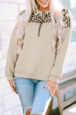 Harlow Leopard Splicing Drop Shoulder Zipped Sweatshirt - Stylish & Comfortable