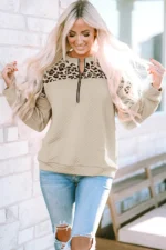 Harlow Leopard Splicing Drop Shoulder Zipped Sweatshirt - Stylish & Comfortable - Image 4