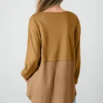 Dahlia Crinkle Splicing Raw Hem High Low Oversized Blouse - Trendy & Fashionable | Shop Now
