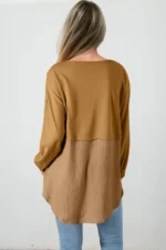 Dahlia Crinkle Splicing Raw Hem High Low Oversized Blouse - Trendy & Fashionable | Shop Now