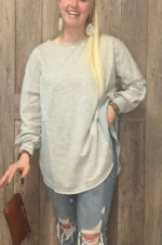 Dahlia Crinkle Splicing Raw Hem High Low Oversized Blouse - Trendy & Fashionable | Shop Now - Image 4