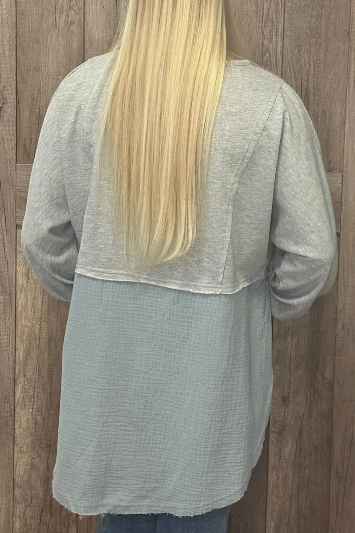 Dahlia Crinkle Splicing Raw Hem High Low Oversized Blouse - Trendy & Fashionable | Shop Now - Image 5
