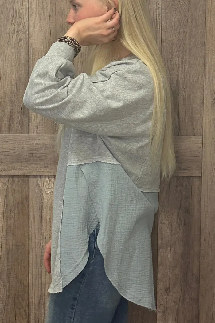 Dahlia Crinkle Splicing Raw Hem High Low Oversized Blouse - Trendy & Fashionable | Shop Now - Image 6