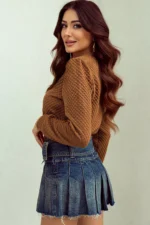 Juliet Quilted Puff Sleeve Pullover Sweatshirt - Trendy and Cozy Women's Top - Image 3