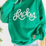 Demi Lucky Chenille Embroidered Pullover Sweatshirt - Stylish & Comfortable Crew Neck for All Seasons