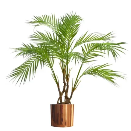 Lifelike Artificial Areca Palm Tree 90cm with Copper Planter Perfect Indoor Home & Office Decor by Leaf Design