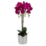 Large Artificial Orchid in Dark Pink & Silver - 52cm Realistic Home & Office Decor