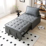 Multipurpose Faux Leather Ottoman Lazy Chair Pulling Out Sofa Bed (Dark Grey) - Comfortable & Versatile Furniture