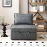Multipurpose Faux Leather Ottoman Lazy Chair Pulling Out Sofa Bed (Dark Grey) - Comfortable & Versatile Furniture - Image 4