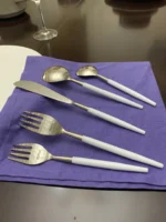 Elegant White & Silver Flatware Stainless Steel Set of 20 Perfect for Any Occasion - Image 8