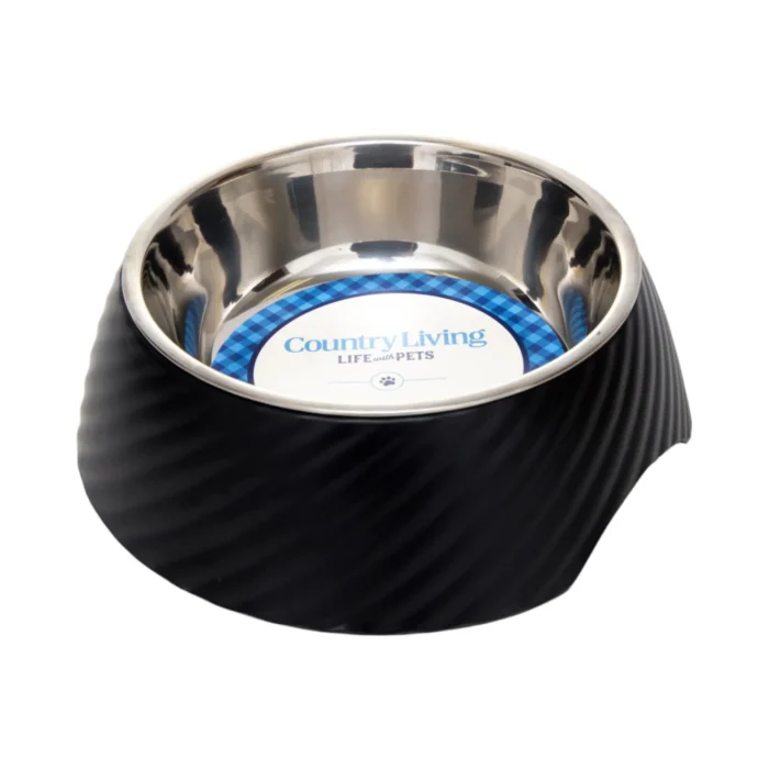 Country Living Set of 2 Twill Round Melamine Stainless Steel Dog Bowls (Black) - Stylish, Durable, and Hygienic - Available in 12oz and 24oz - Image 4