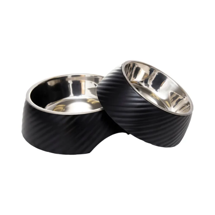 Country Living Set of 2 Twill Round Melamine Stainless Steel Dog Bowls (Black) - Stylish, Durable, and Hygienic - Available in 12oz and 24oz - Image 1