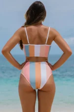 Alondra Vertical Striped High Waist Bikini Swimsuit - Trendy, Flattering & Comfortable