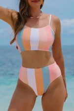 Alondra Vertical Striped High Waist Bikini Swimsuit - Trendy, Flattering & Comfortable - Image 2