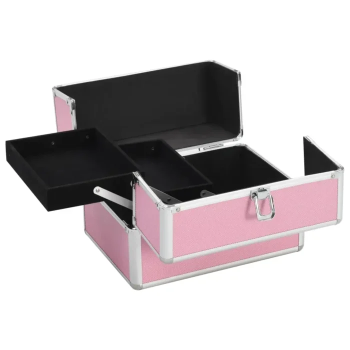 vidaXL Pink Aluminium Make-up Case 22x30x21 cm - Stylish & Portable Cosmetic Organizer for Beauty Enthusiasts - Image 7