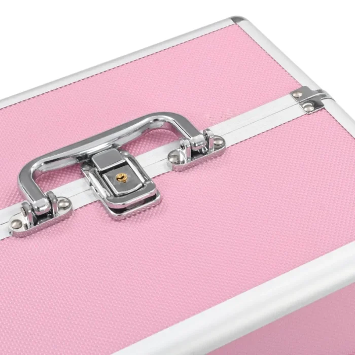 vidaXL Pink Aluminium Make-up Case 22x30x21 cm - Stylish & Portable Cosmetic Organizer for Beauty Enthusiasts - Image 10