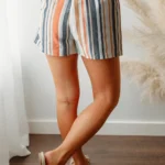 Estella Stripe Vintage Washed Elastic Frill Waist Casual Shorts - Stylish & Comfortable Women's Shorts