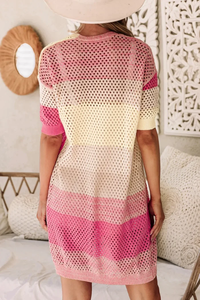 Leona Ribbed Short Sleeve Ombre Eyelet Knitted Cardigan - Stylish Comfort for Every Occasion - Image 1