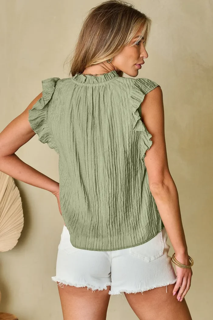 Keira V Neck Flutter Sleeve Textured Blouse - Elegant, Feminine, and Lightweight - Perfect for Any Occasion - Image 1