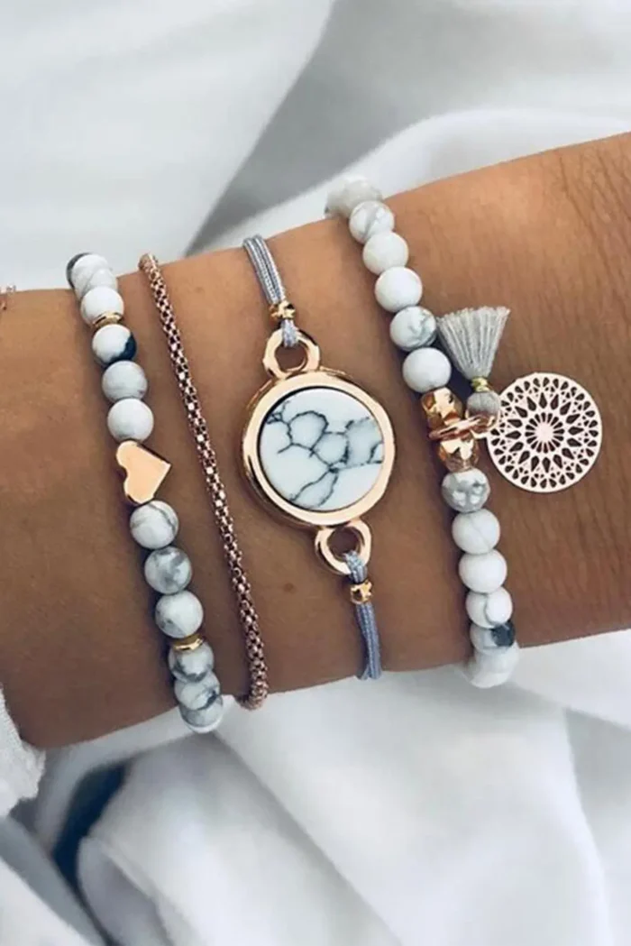 Elegant Gray Marble Bracelet Set - Versatile & Stylish Jewelry for Every Occasion - Image 1
