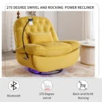 270 Degree Swivel Power Recliner with Bluetooth, Voice Control, USB Ports & Hidden Storage - Yellow - Image 3