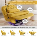 270 Degree Swivel Power Recliner with Bluetooth, Voice Control, USB Ports & Hidden Storage - Yellow - Image 4