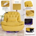 270 Degree Swivel Power Recliner with Bluetooth, Voice Control, USB Ports & Hidden Storage - Yellow - Image 5