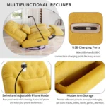 270 Degree Swivel Power Recliner with Bluetooth, Voice Control, USB Ports & Hidden Storage - Yellow - Image 6
