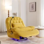 270 Degree Swivel Power Recliner with Bluetooth, Voice Control, USB Ports & Hidden Storage - Yellow - Image 23
