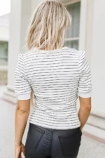 Dylan Striped Notch V Neck Short Sleeve Top - Chic & Versatile Women's Fashion - Image 2