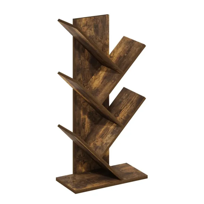 Tree Bookshelf 5-Tier Floor Standing Tree Bookcase, Amber Pine Modern & Space-Saving Design - Image 1