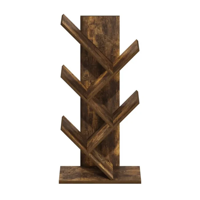 Tree Bookshelf 5-Tier Floor Standing Tree Bookcase, Amber Pine Modern & Space-Saving Design - Image 2