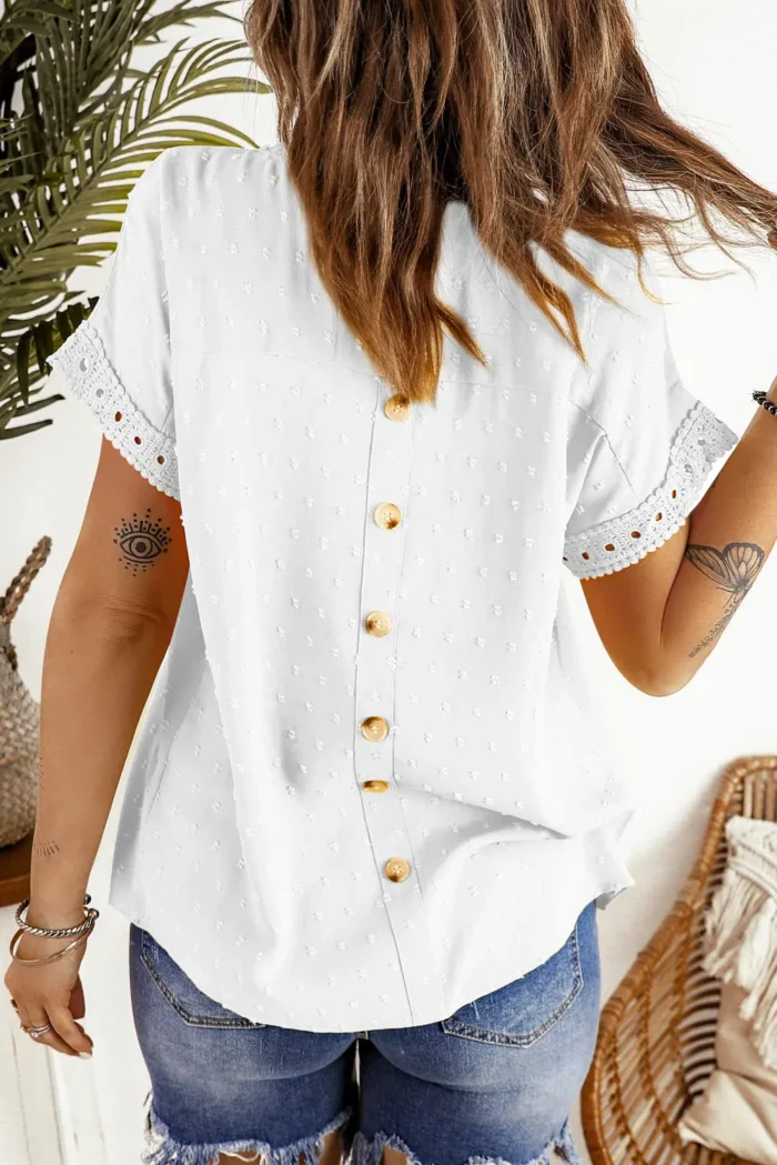 Shelby Swiss Dot Lace Short Sleeve Top Elegant Textured Design & Comfortable Fit | Ideal for Various Occasions - Image 2