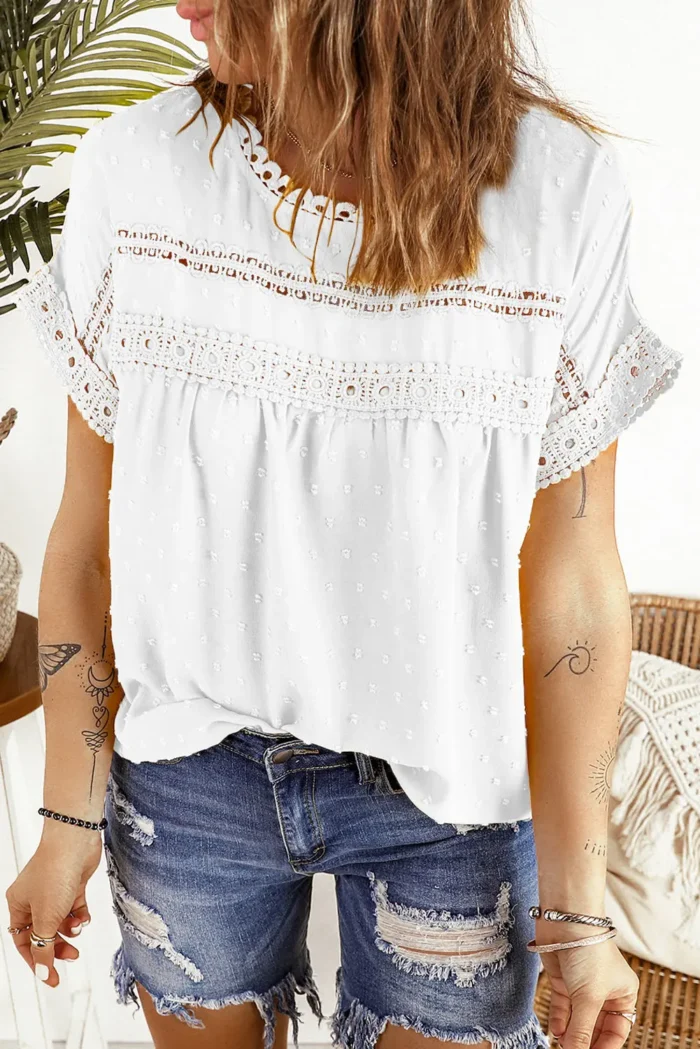Shelby Swiss Dot Lace Short Sleeve Top Elegant Textured Design & Comfortable Fit | Ideal for Various Occasions - Image 1
