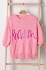 Maxine Mom Tinsel Front Short Sleeve Sweater - Chic Crew Neck with Puff Sleeves & Ribbed Hemline - Image 3