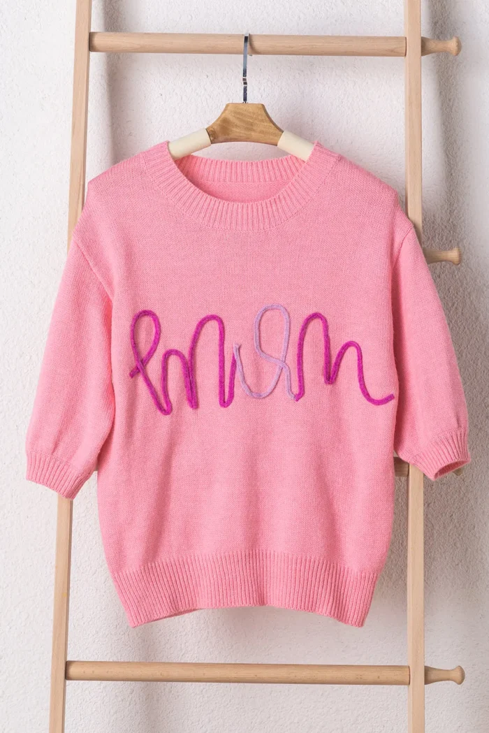 Maxine Mom Tinsel Front Short Sleeve Sweater - Chic Crew Neck with Puff Sleeves & Ribbed Hemline - Image 3