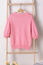 Maxine Mom Tinsel Front Short Sleeve Sweater - Chic Crew Neck with Puff Sleeves & Ribbed Hemline - Image 4