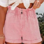 Melany Vintage Washed Frilled High Waist Denim Shorts - Trendy Paperbag Waist & Stylish Frill Details