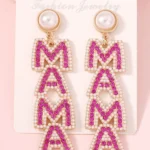Elegant MAMA Rhinestone Pearl Dangle Stud Earrings Perfect for Moms