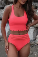 Aleena Scalloped Criss Cross High Waist Bikini - Trendy Women's Swimwear | Elegant and Flattering Design