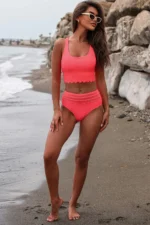 Aleena Scalloped Criss Cross High Waist Bikini - Trendy Women's Swimwear | Elegant and Flattering Design - Image 3