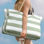 Cleo Striped Canvas Large Tote Bag - Stylish, Spacious & Durable with Sturdy Rope Handles